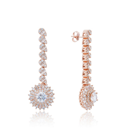 Siora Starburst Bridal Drop Earrings | 925 Sterling Silver Rose Gold