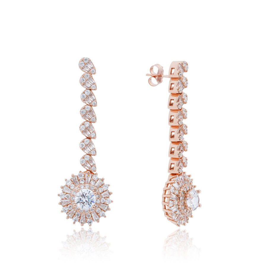 Siora Starburst Bridal Drop Earrings | 925 Sterling Silver Rose Gold