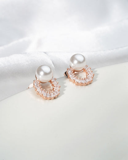 Siora Pearl Arc Jewellery Set | 925 Sterling Silver Rose Gold | Necklace + Earrings