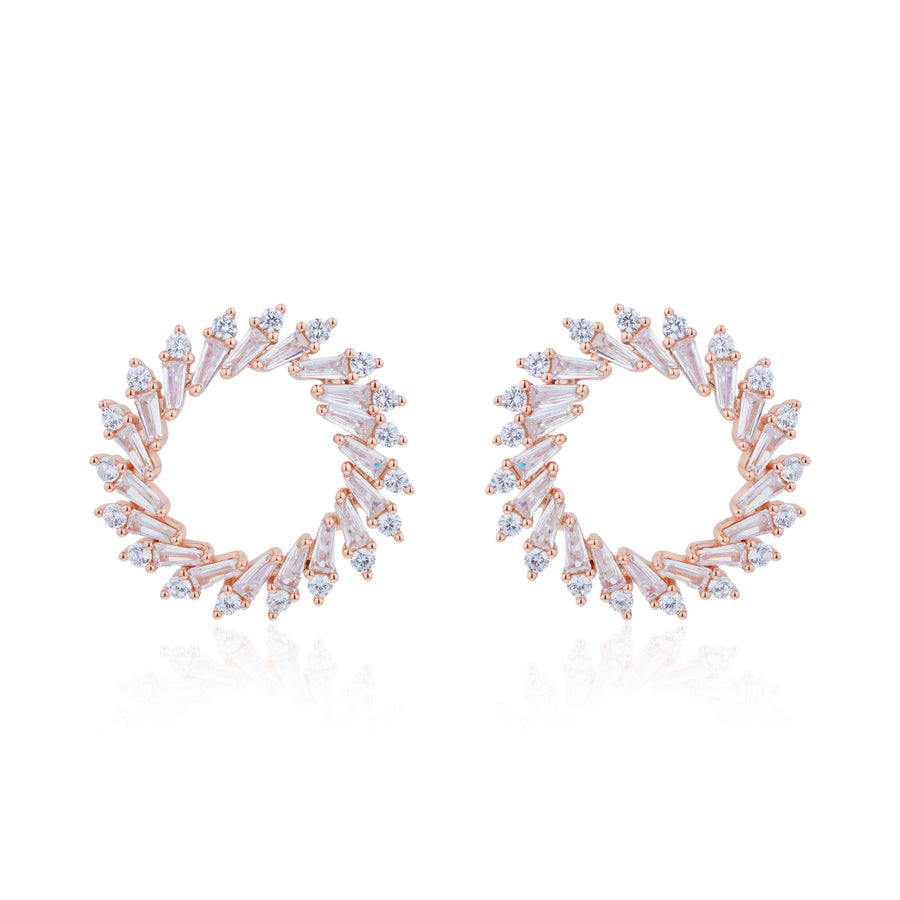 Siora Radiant Spiral CZ Hoop Earrings | 925 Sterling Silver Rose Gold