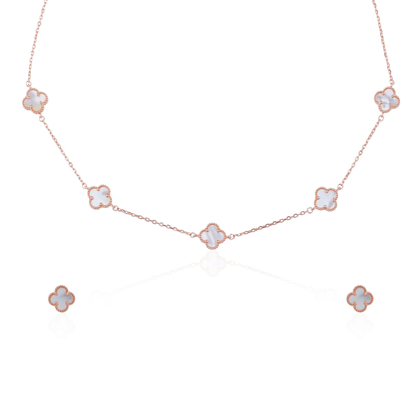 Siora Clover Station Necklace | 925 Sterling Silver Rose Gold MOP