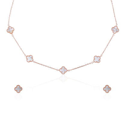 Siora Clover Station Necklace | 925 Sterling Silver Rose Gold MOP