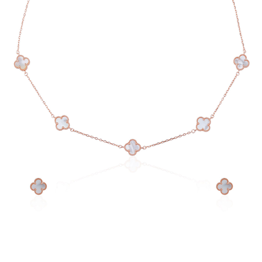 Siora Clover Station Necklace | 925 Sterling Silver Rose Gold MOP