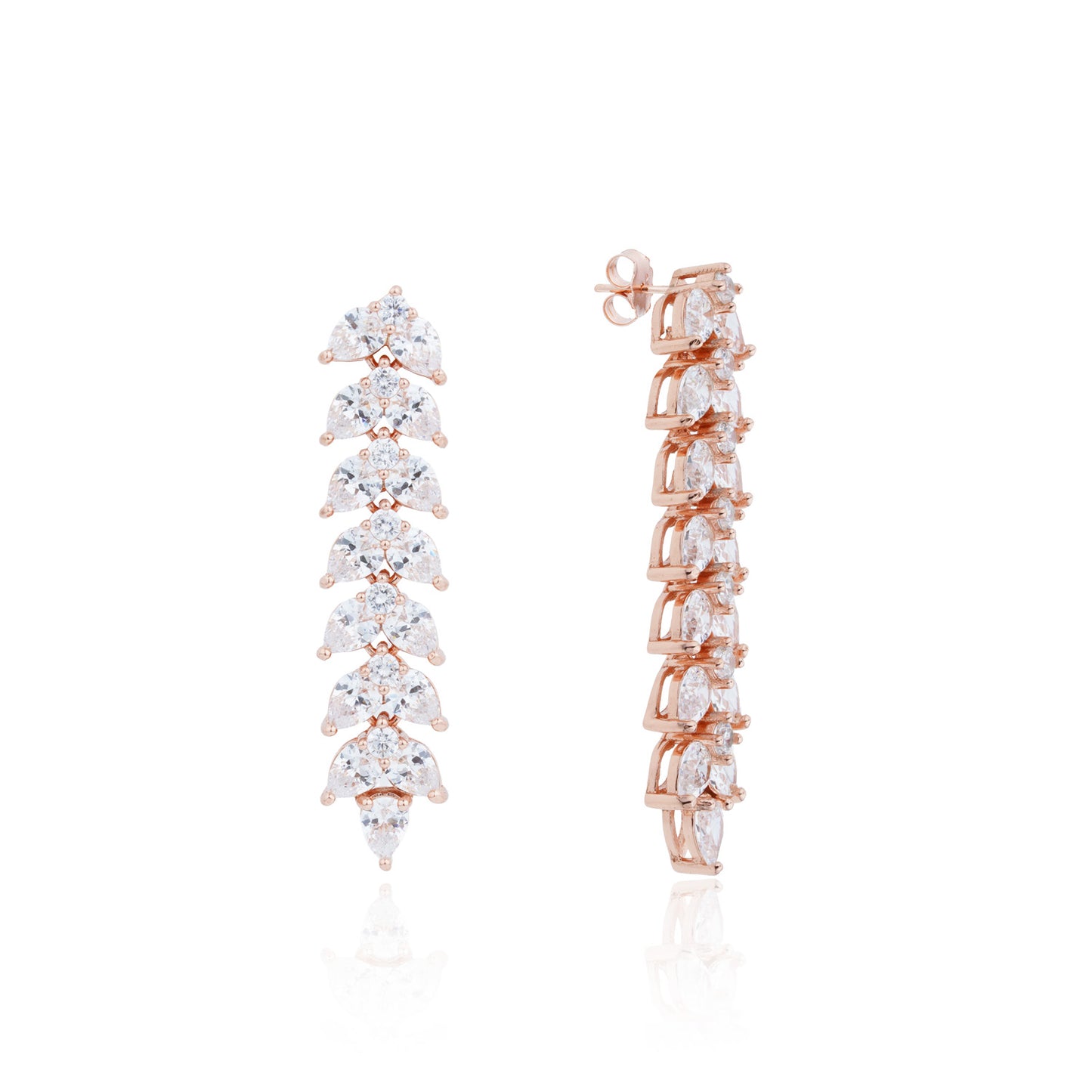 Siora Leaf Spine CZ Drop Earrings | 925 Sterling Silver Rose Gold