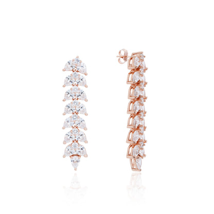 Siora Leaf Spine CZ Drop Earrings | 925 Sterling Silver Rose Gold