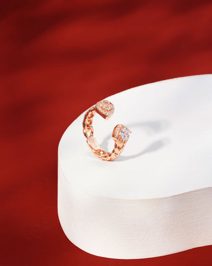 Siora Chain Link CZ Teardrop Open Ring | 925 Sterling Silver Rose Gold