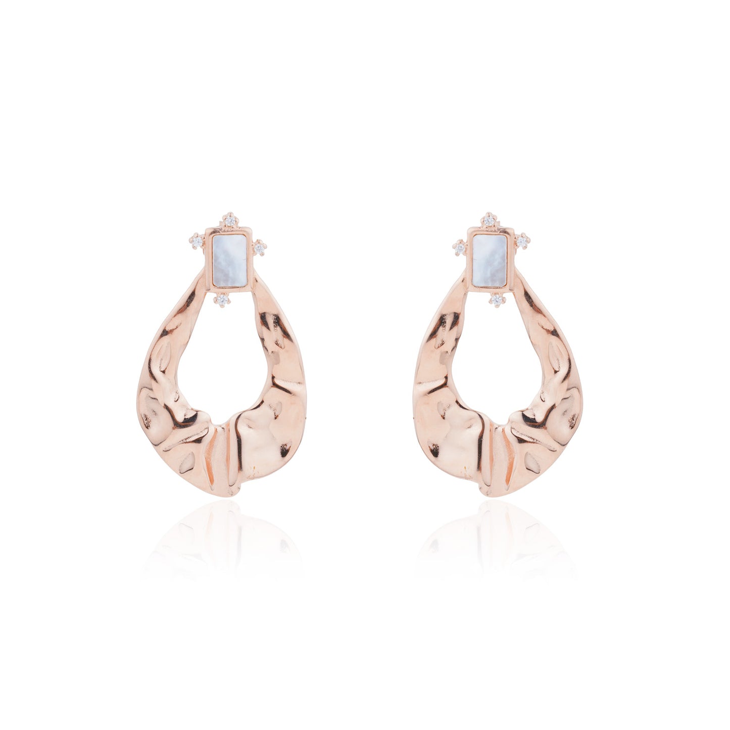 Siora Hammered Teardrop Drop Earrings | 925 Sterling Silver Rose Gold