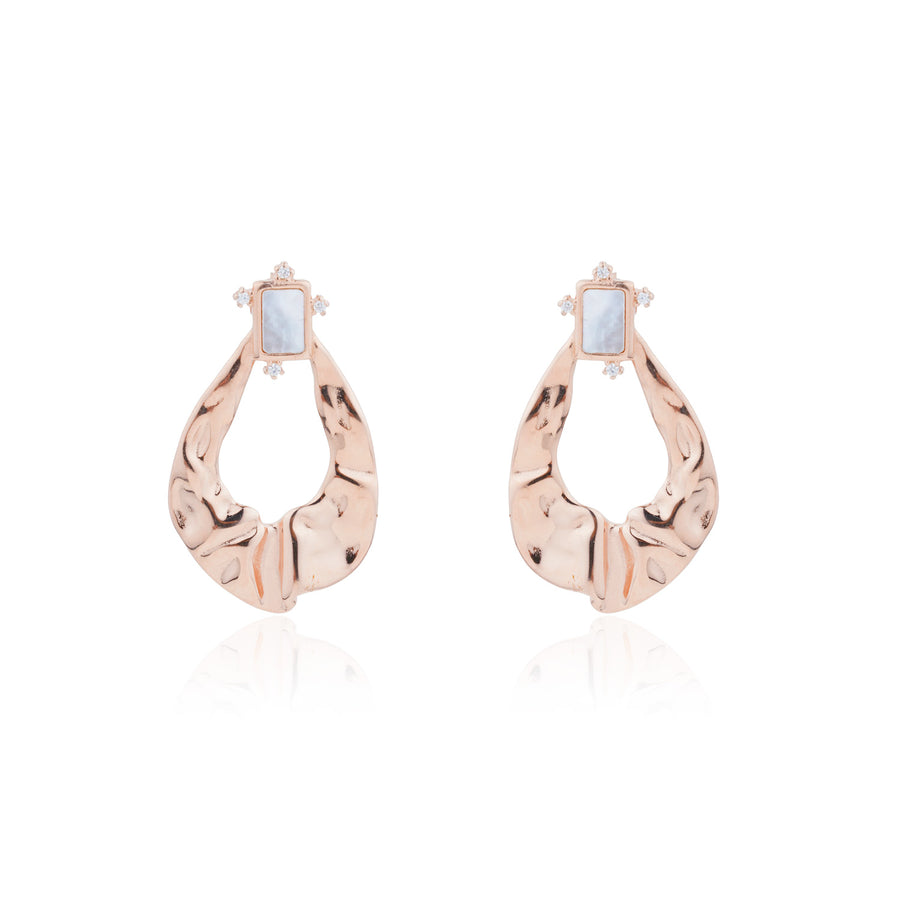 Siora Hammered Teardrop Drop Earrings | 925 Sterling Silver Rose Gold