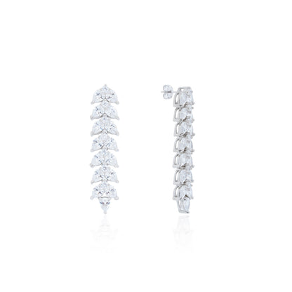 Siora Silver Leaf Spine CZ Drop Earrings | 925 Sterling Silver Rhodium Plated
