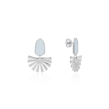 Siora Silver MOP Pebble Fan Drop Earrings | 925 Sterling Silver Rhodium Plated