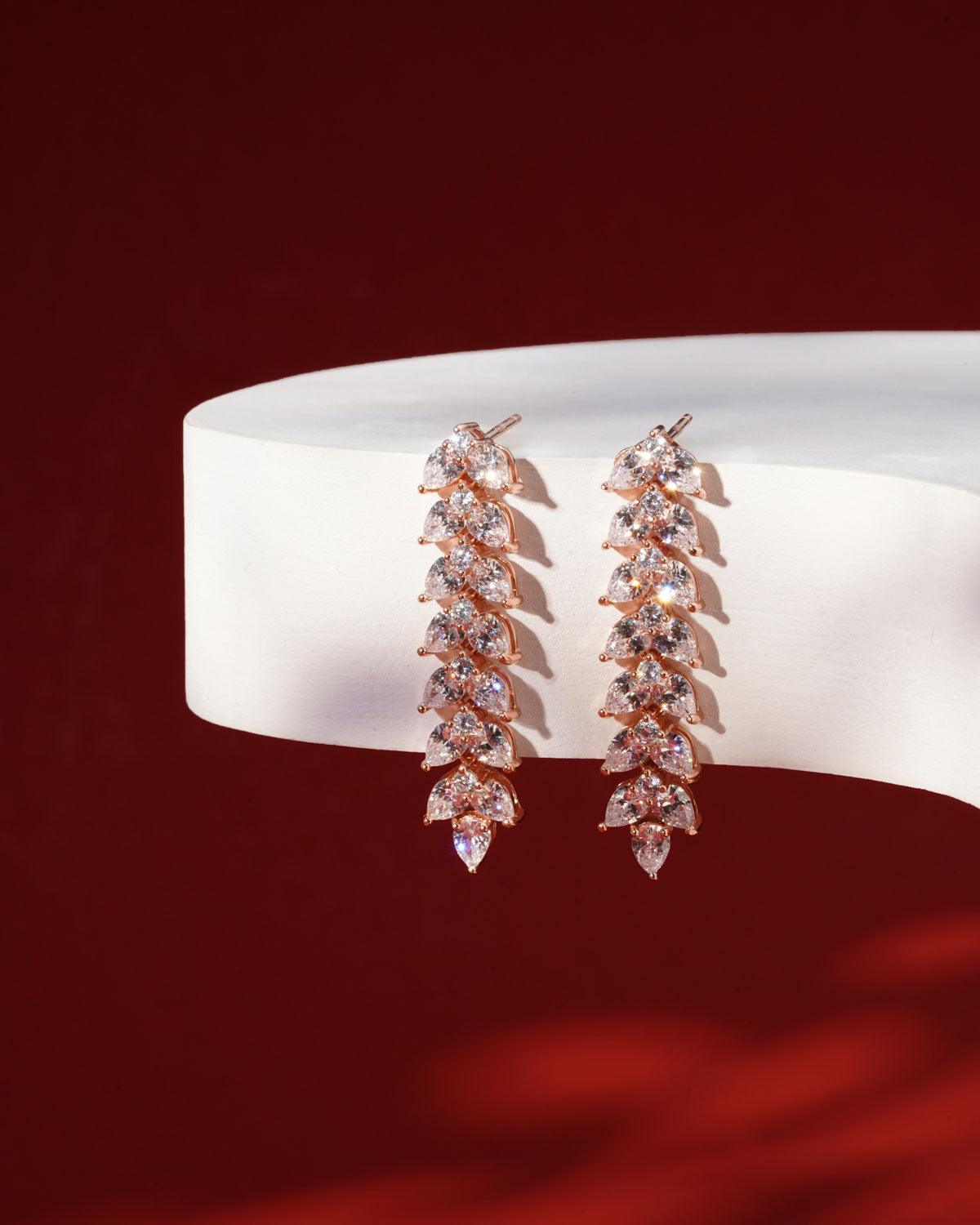 Siora Leaf Spine CZ Drop Earrings | 925 Sterling Silver Rose Gold