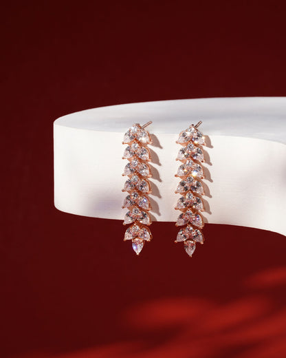 Siora Leaf Spine CZ Drop Earrings | 925 Sterling Silver Rose Gold