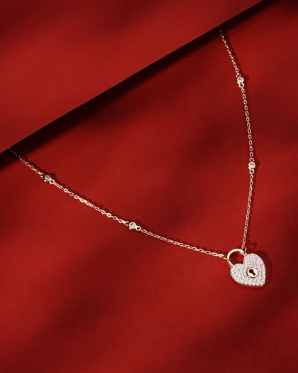 Siora Heart Lock CZ Pendant Necklace | 925 Sterling Silver Rose Gold