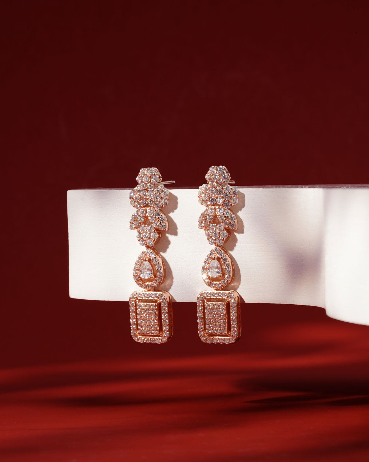 Siora Luxe CZ Bridal Drop Earrings | 925 Sterling Silver Rose Gold