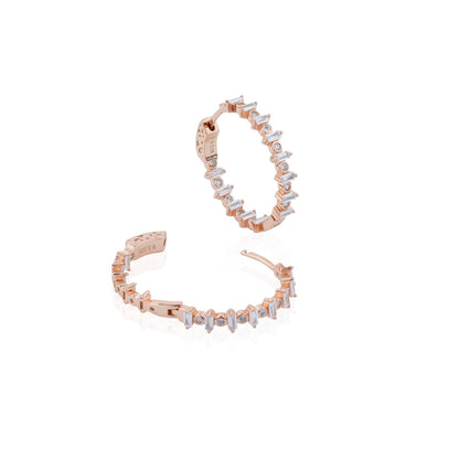 Siora Baguette Spark Hoop Earrings | 925 Sterling Silver Rose Gold
