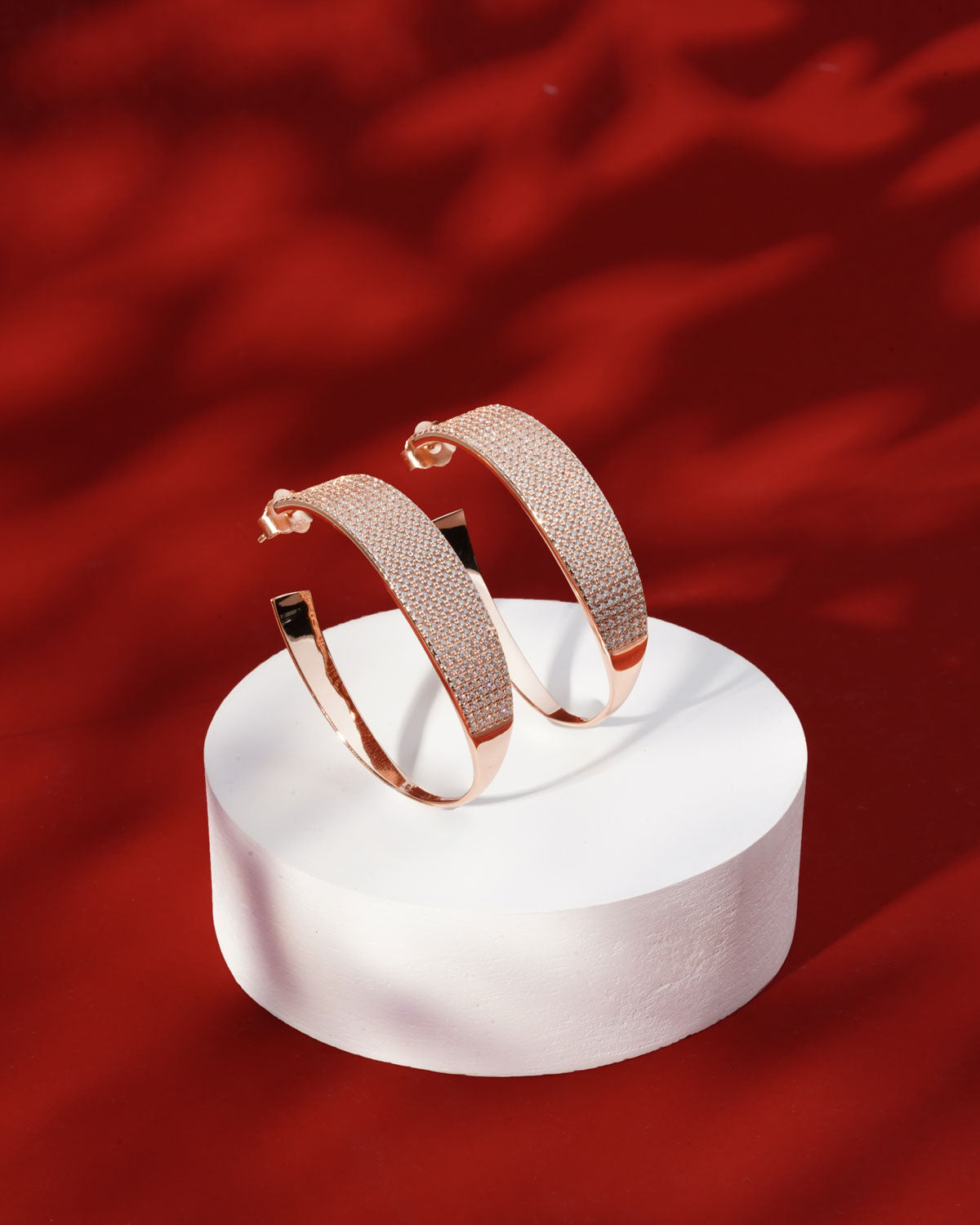 Siora Wide Pave CZ Hoop Earrings | 925 Sterling Silver Rose Gold