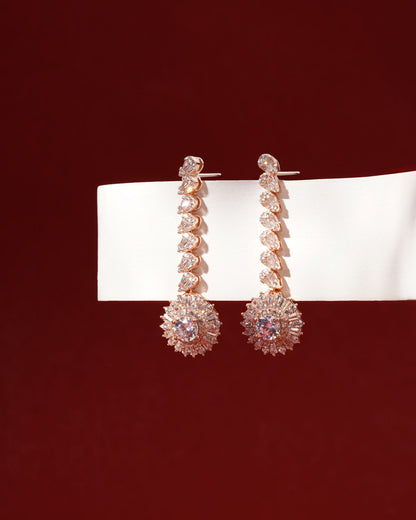 Siora Starburst Bridal Drop Earrings | 925 Sterling Silver Rose Gold