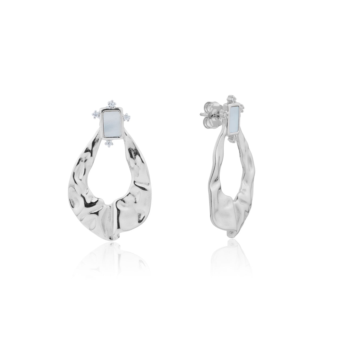 Siora Silver Hammered Teardrop Drop Earrings | 925 Sterling Silver Rhodium Plated