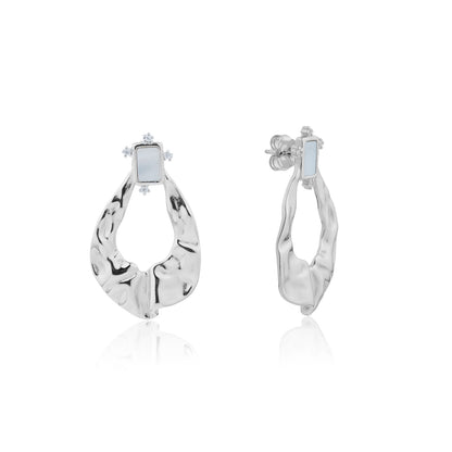 Siora Silver Hammered Teardrop Drop Earrings | 925 Sterling Silver Rhodium Plated