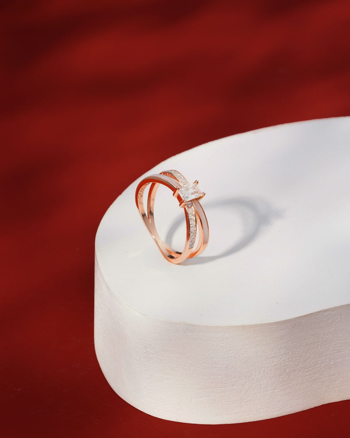 Siora Triple Band Emerald CZ Ring | 925 Sterling Silver Rose Gold