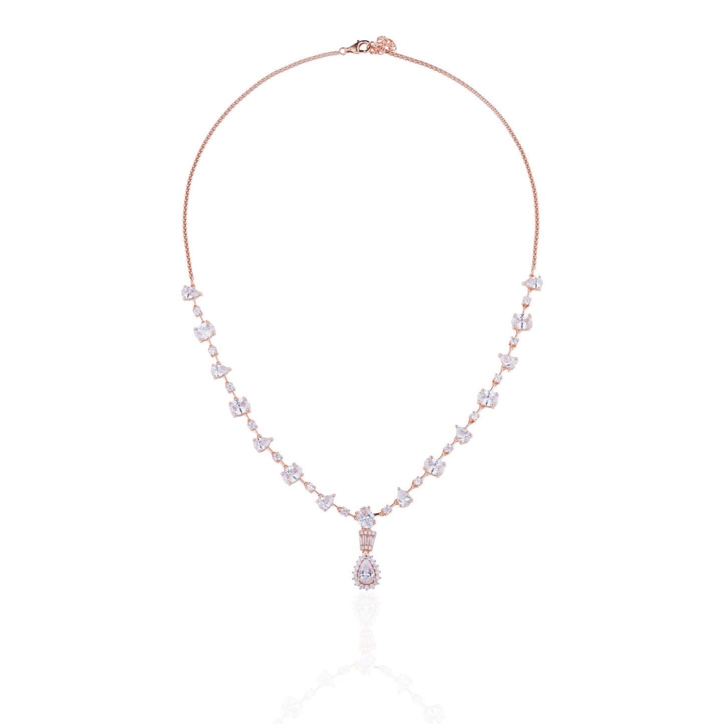 Siora Bridal Statement CZ Necklace | 925 Sterling Silver Rose Gold
