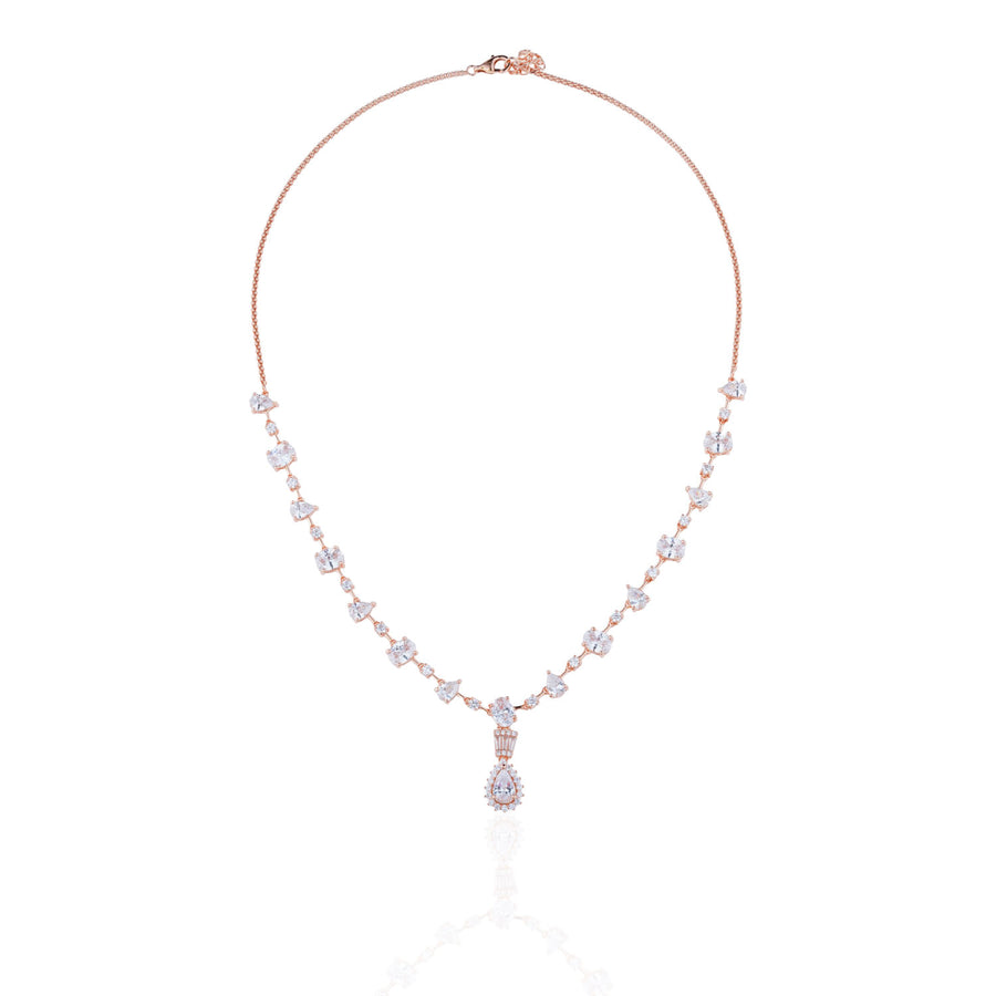 Siora Bridal Statement CZ Necklace | 925 Sterling Silver Rose Gold