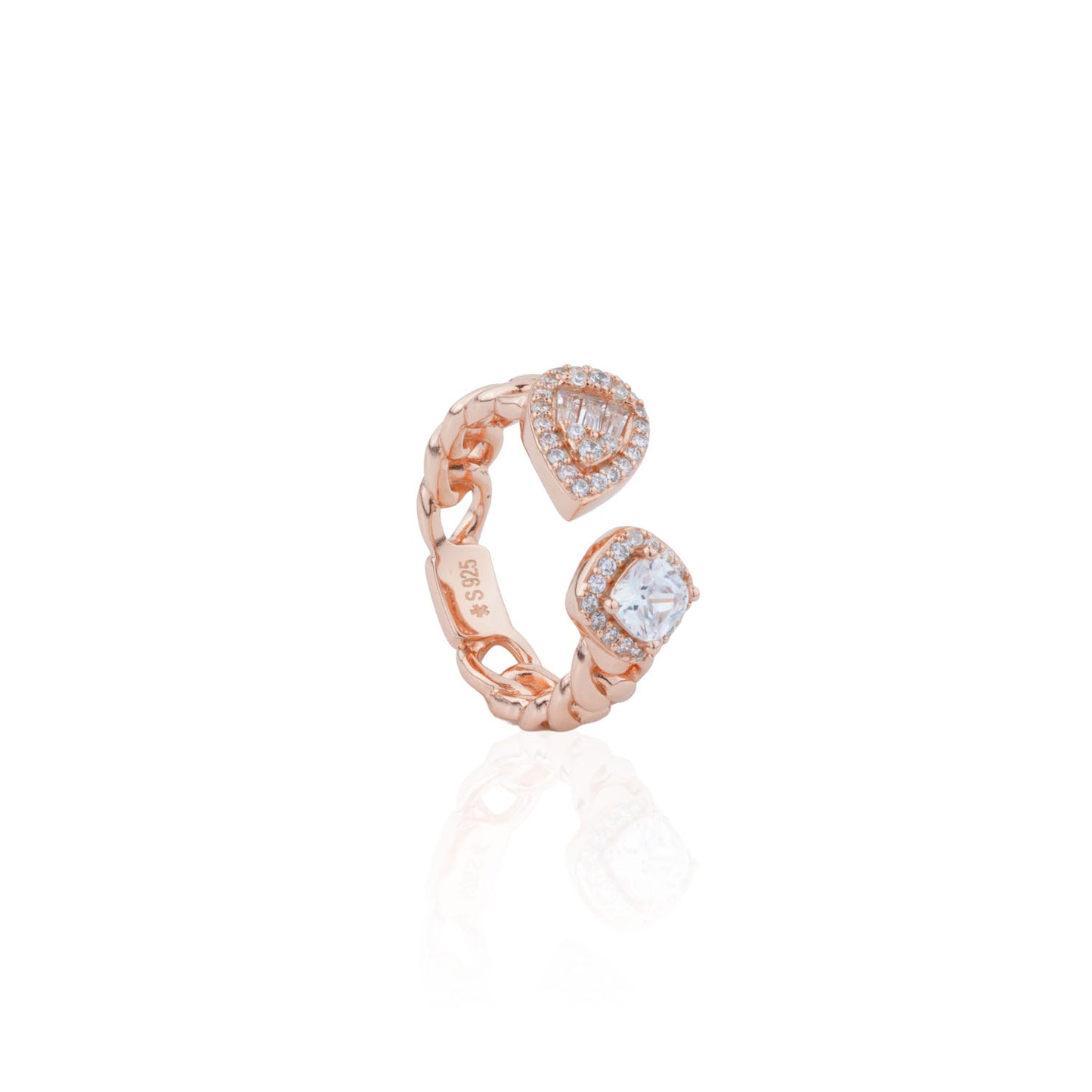 Siora Chain Link CZ Teardrop Open Ring | 925 Sterling Silver Rose Gold