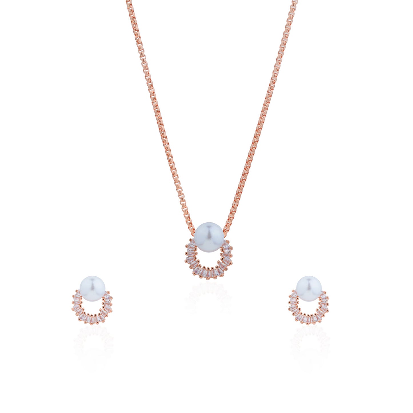 Siora Pearl Arc Jewellery Set | 925 Sterling Silver Rose Gold | Necklace + Earrings