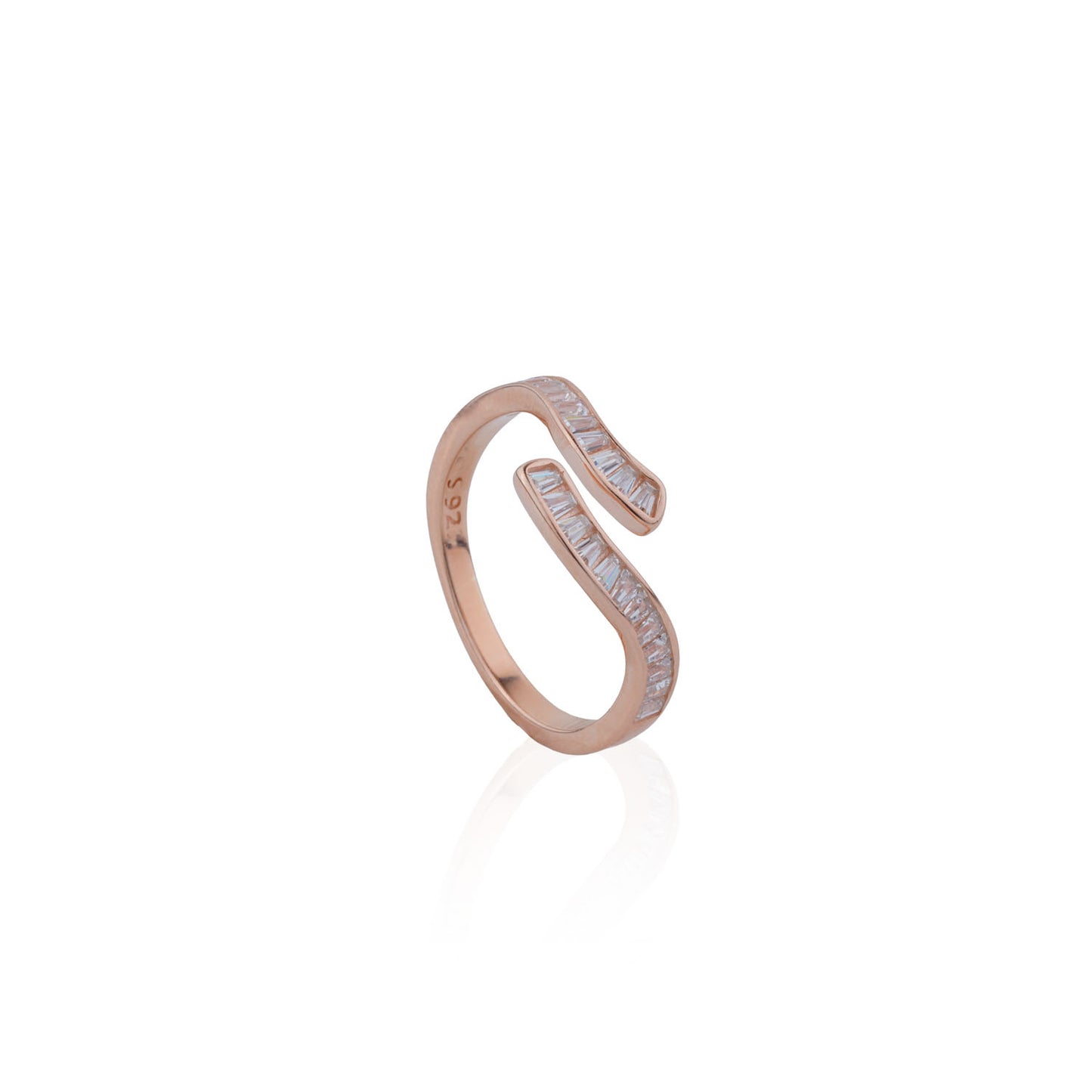 Siora Baguette Bypass Open Ring | 925 Sterling Silver Rose Gold