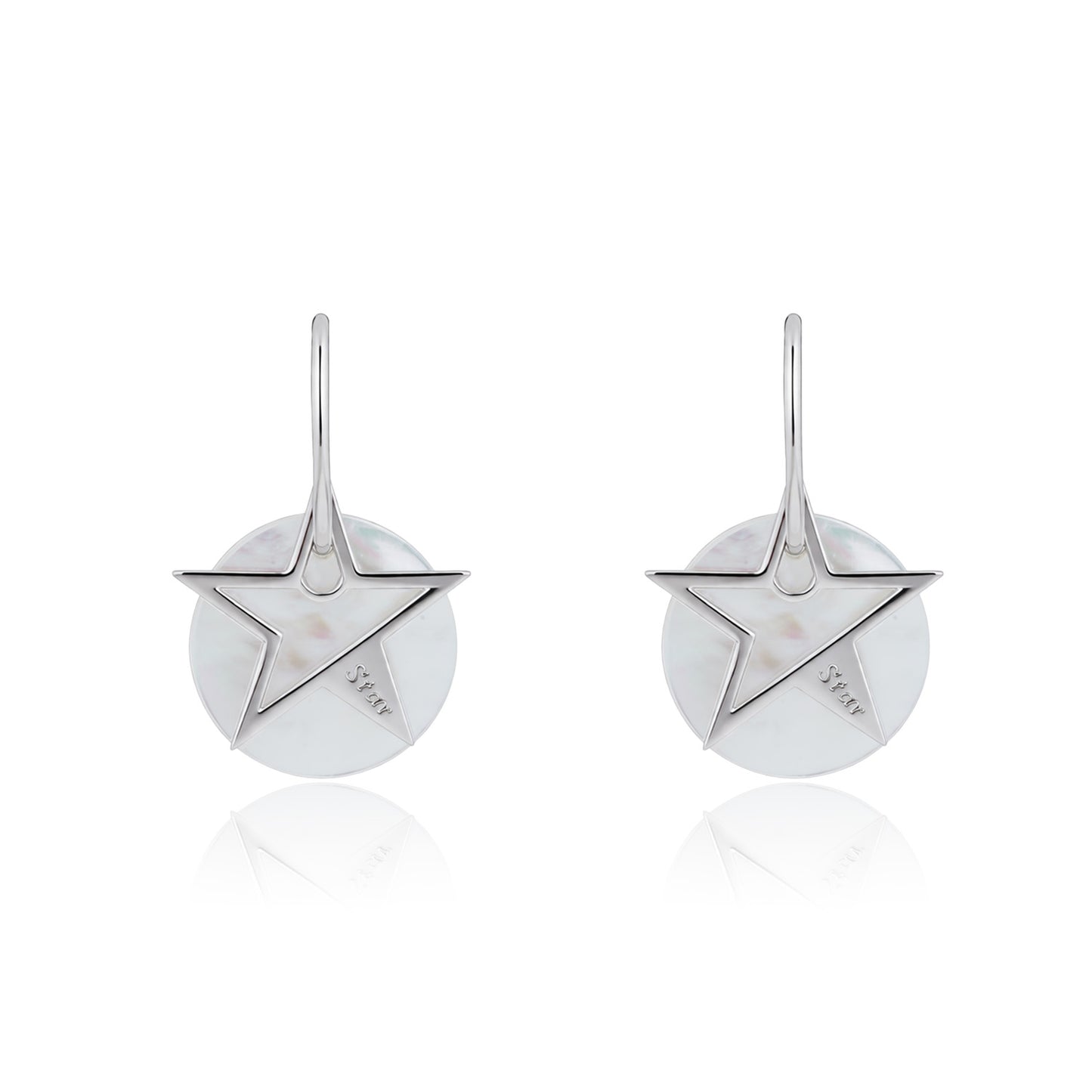 Siora Silver Star & Pearl Hook Earrings | 925 Sterling Silver Rhodium Plated