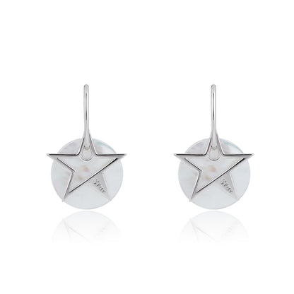 Siora Silver Star & Pearl Hook Earrings | 925 Sterling Silver Rhodium Plated