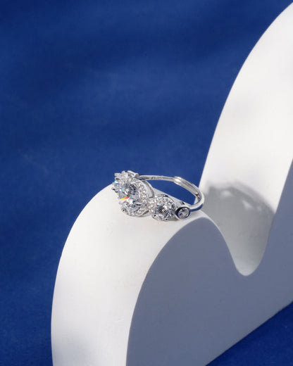 Siora Silver Cascading Halo Cluster Ring | 925 Sterling Silver Rhodium Plated