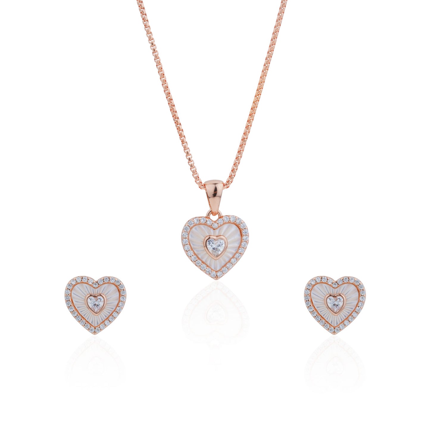 Siora Nested Heart Jewellery Set | 925 Sterling Silver Rose Gold | Necklace + Earrings