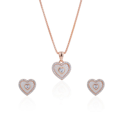 Siora Nested Heart Jewellery Set | 925 Sterling Silver Rose Gold | Necklace + Earrings