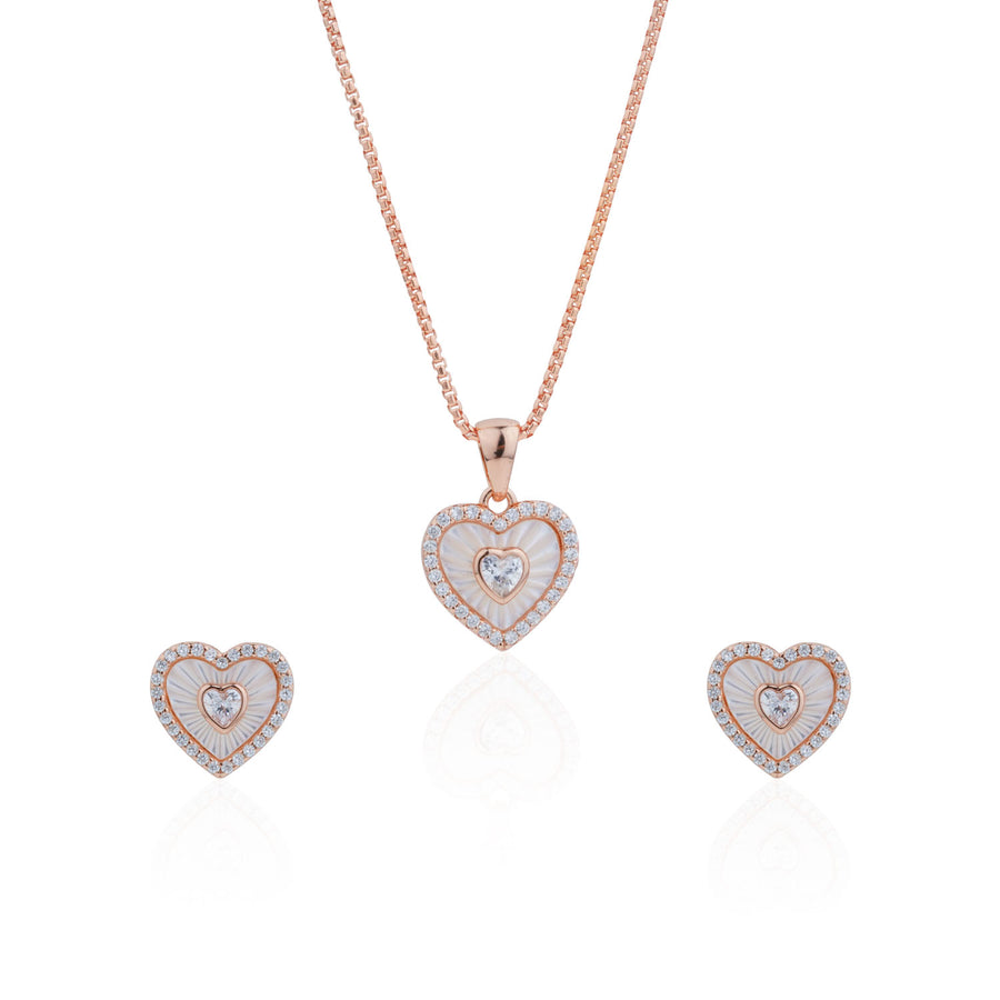 Siora Nested Heart Jewellery Set | 925 Sterling Silver Rose Gold | Necklace + Earrings