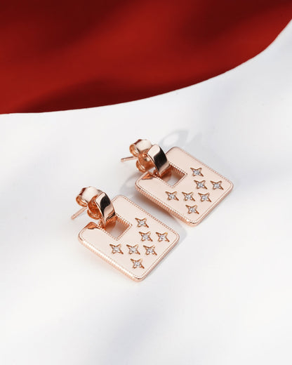 Siora North Star Square Tablet Earrings | 925 Sterling Silver Rose Gold