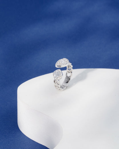 Siora Silver Dual Stone Cuban Link Bypass Ring | 925 Sterling Silver Rhodium Plated
