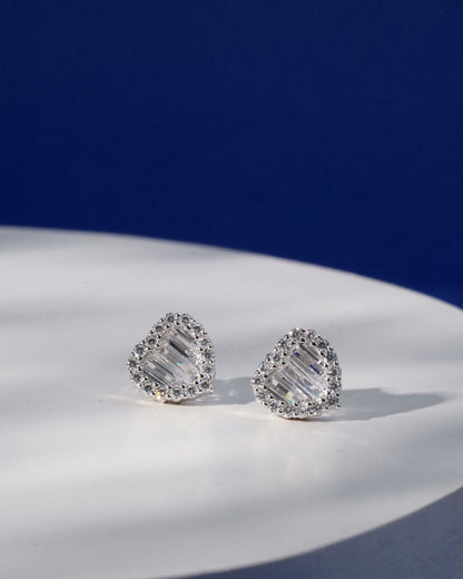 Siora Silver Baguette Heart Jewellery Set | 925 Sterling Silver Rhodium Plated | Necklace + Earrings