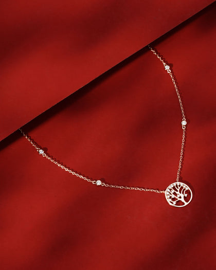 Siora Tree of Life CZ Pendant Necklace | 925 Sterling Silver Rose Gold
