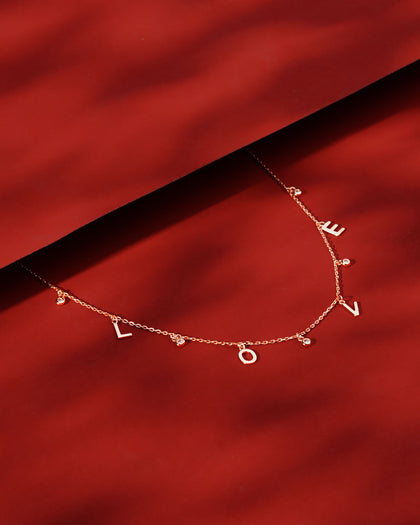 Siora LOVE Letter Charm Necklace | 925 Sterling Silver Rose Gold
