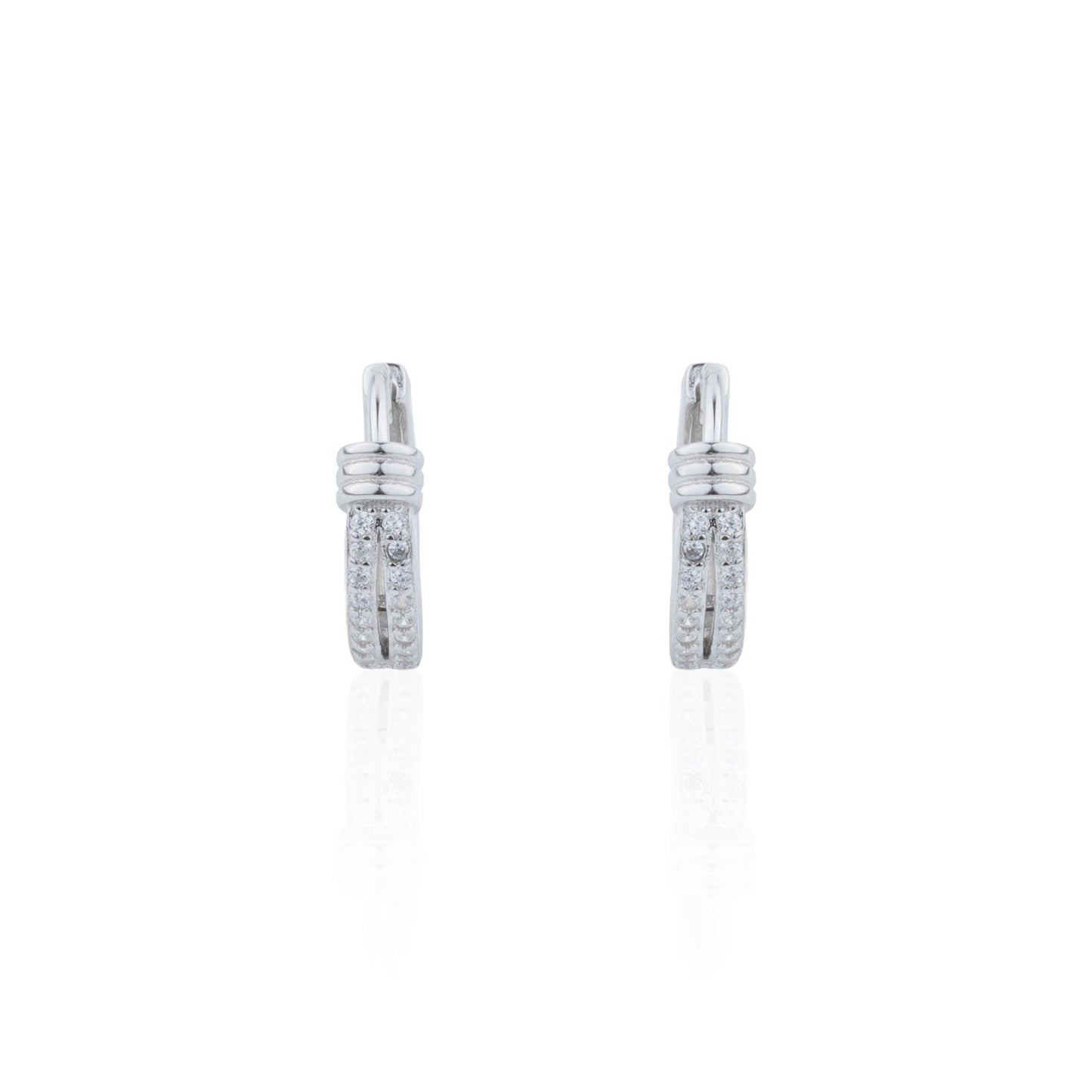 Siora Silver Double Row CZ Huggie Hoop Earrings | 925 Sterling Silver Rhodium Plated