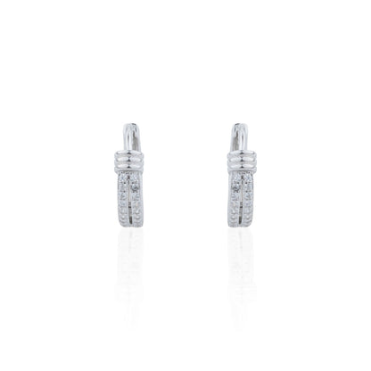Siora Silver Double Row CZ Huggie Hoop Earrings | 925 Sterling Silver Rhodium Plated