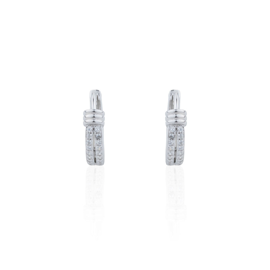 Siora Silver Double Row CZ Huggie Hoop Earrings | 925 Sterling Silver Rhodium Plated