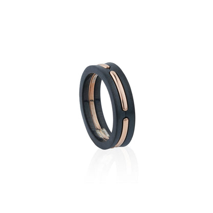 Siora Dual Band Contrast Ring | 925 Sterling Silver Black & Rose Gold