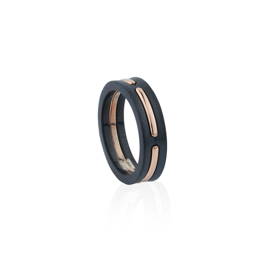 Siora Dual Band Contrast Ring | 925 Sterling Silver Black & Rose Gold