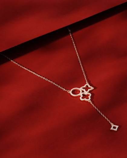 Siora Butterfly Key Lariat Necklace | 925 Sterling Silver Rose Gold