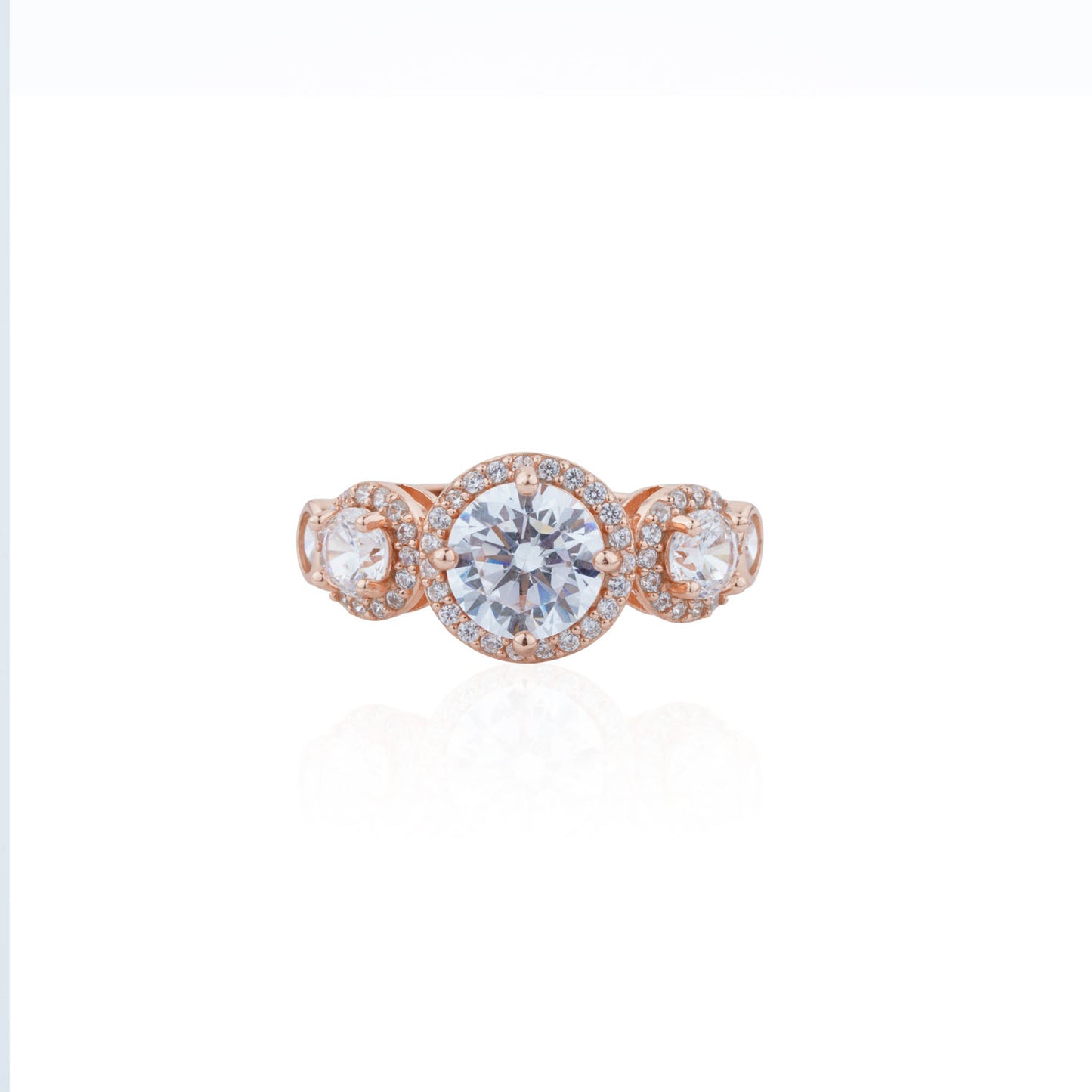 Siora Halo Cluster Solitaire Ring | 925 Sterling Silver Rose Gold