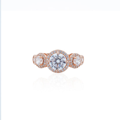 Siora Halo Cluster Solitaire Ring | 925 Sterling Silver Rose Gold