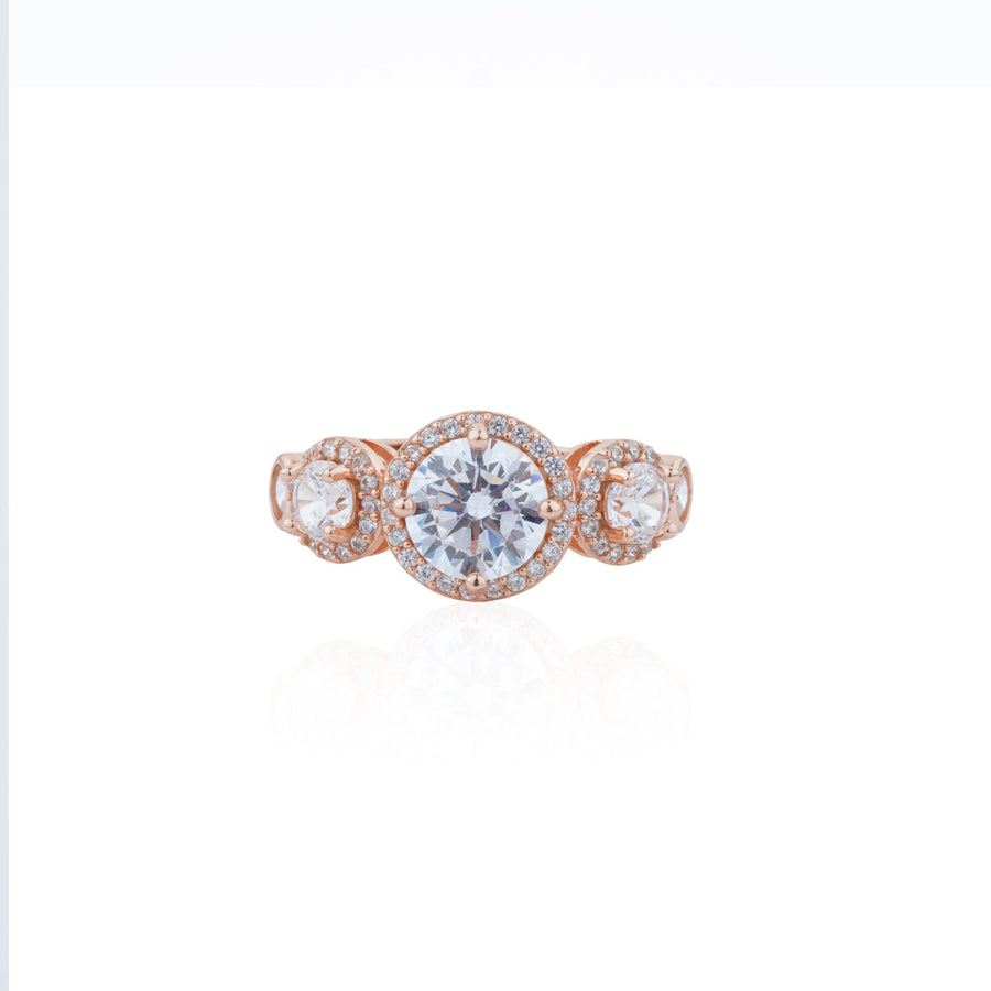 Siora Halo Cluster Solitaire Ring | 925 Sterling Silver Rose Gold
