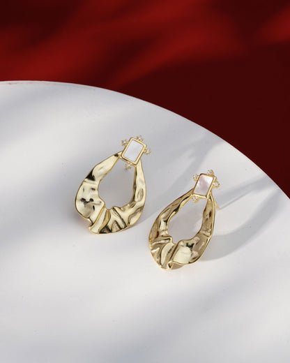 Siora Gold Hammered Teardrop Drop Earrings | 925 Sterling Silver 18K Gold Plated